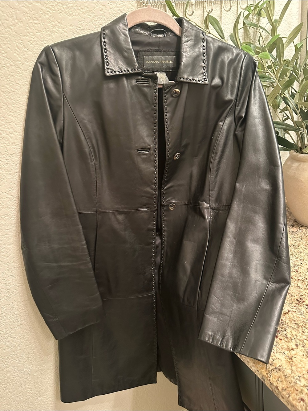 Banana Republic Black Leather Women's Leather Car Coat